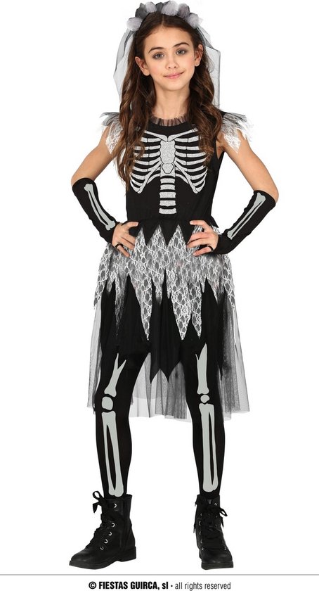 Guirca - Costume Fantôme et Squelette - Squelette du Plus Beau Jour des Morts de la Mariée - Fille - - 7 - 9 ans - Halloween - Déguisements