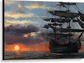 WallClassics - Canvas  - Groot Piratenschip op Zee met Zon - 100x75 cm Foto op Canvas Schilderij (Wanddecoratie op Canvas)