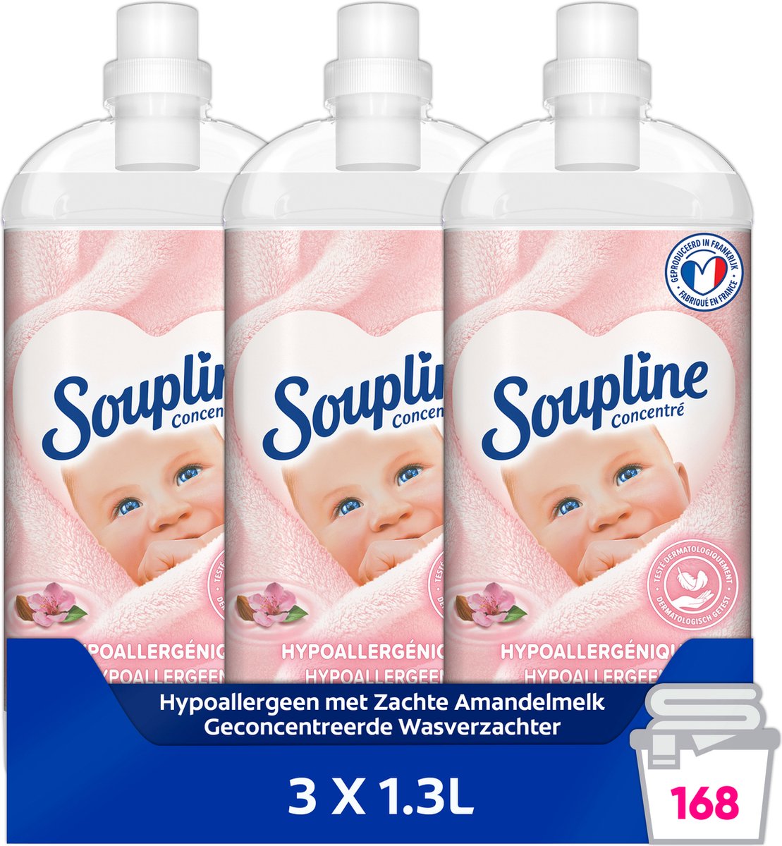 Soupline hypoallergénique au lait d'amande douce Adoucissant concentré 3 x  1,3L | bol.com