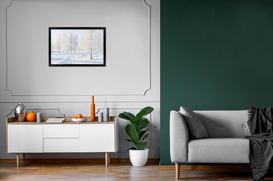 Cadre photo avec poster - Neige - Arbres - Hiver - 60x40 cm - Cadre pour poster - Décoration de Noël - Décoration de Noël - Décorations de Noël salon - Décorations de Noël de Noël - Décoration de Noël pour l'intérieur - Noël