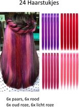 FISKA - 24X Hairextension Mix Kleur Roze/Rood - Clip In Haar - Haar Extension - Nephaar - Kunsthaar - Carnaval - Verkleden