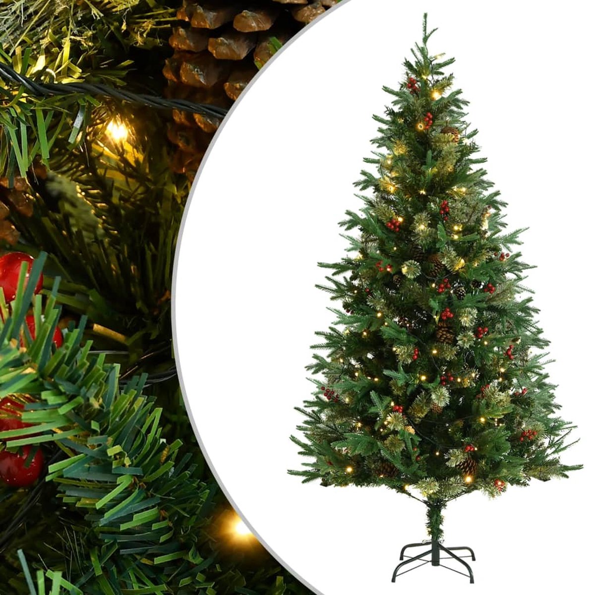 Prolenta Premium - Kerstboom met LED's en dennenappels 195 cm PVC en PE groen