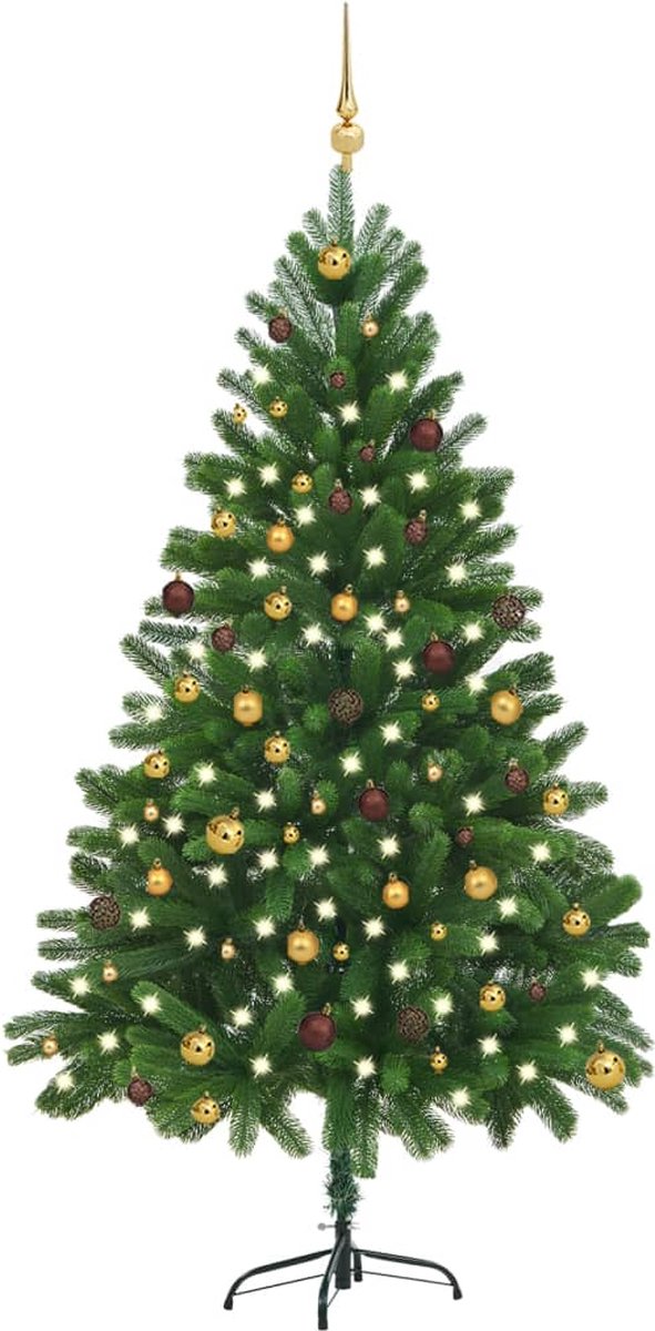 Prolenta Premium - Kunstkerstboom met LED's en kerstballen 210 cm groen