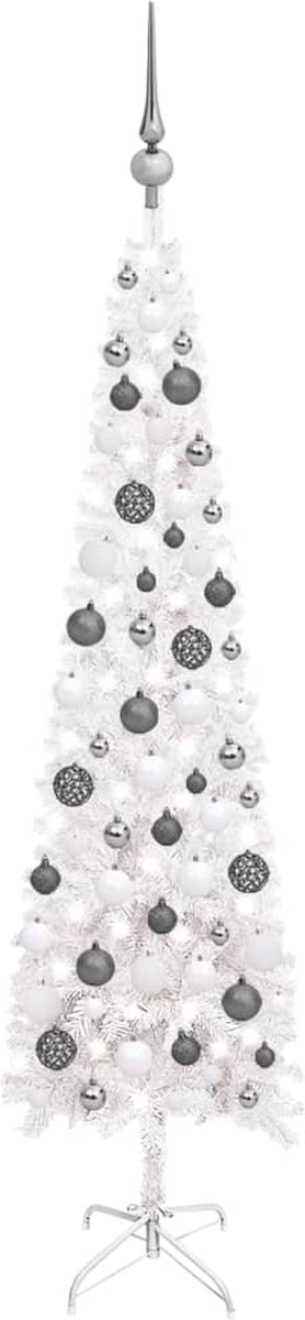 Prolenta Premium - Kerstboom met LED's en kerstballen smal 120 cm wit