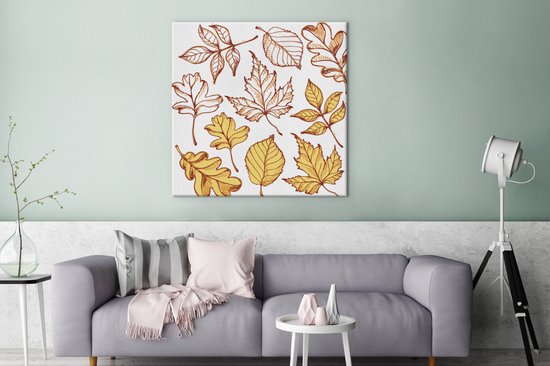 Tableaux sur Peintures Automne - Dessin - Feuilles - 90x90 cm - Décoration murale
