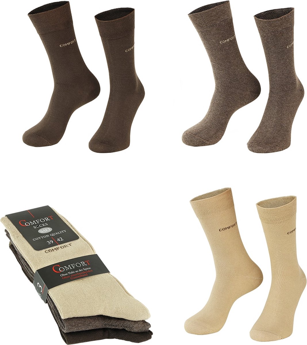 Naft Comfort sokken | zonder knellende boord | beige | maat 43-46 | 6 paar