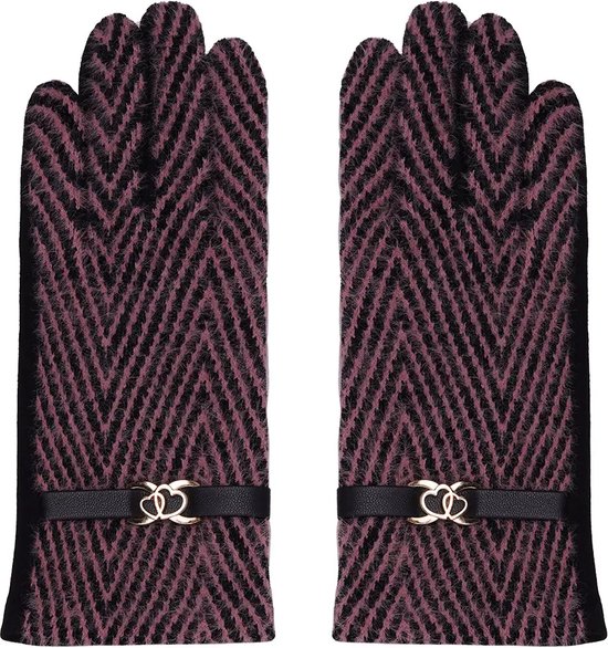 Roze Zwarte Handschoenen met Hart bedel - Herfst/Winter - Print - Roze & Zwart
