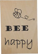 Tekstbord Bee Happy - Tegeltje Klein Bee Happy - Tekst Op Hout - Plankje Hout Met Tekst