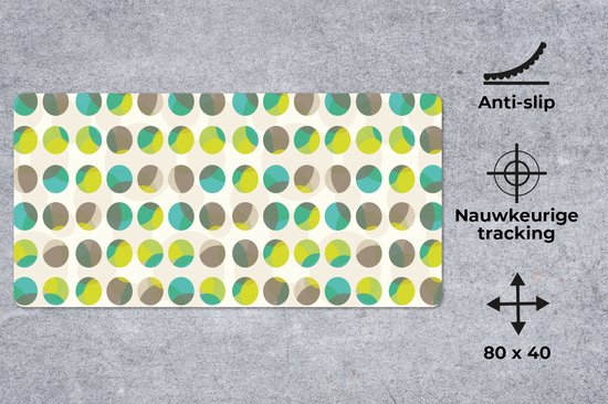 Bureau onderlegger - Muismat - Bureau mat - Cirkel - Groen - Patroon - 80x40 cm