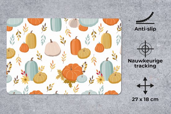 Muismat - Mousepad - Pompoen - Herfst - Patroon - 27x18 cm - Muismatten