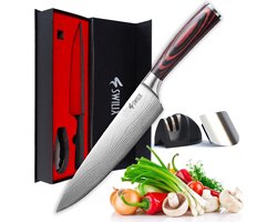 Swilix  Professioneel Koksmes 20 CM, Inclusief Messenslijper, Mes- en vingerbeschermer, Duurzaam En Vlijmscherp - Universeel RVS Keukenmes