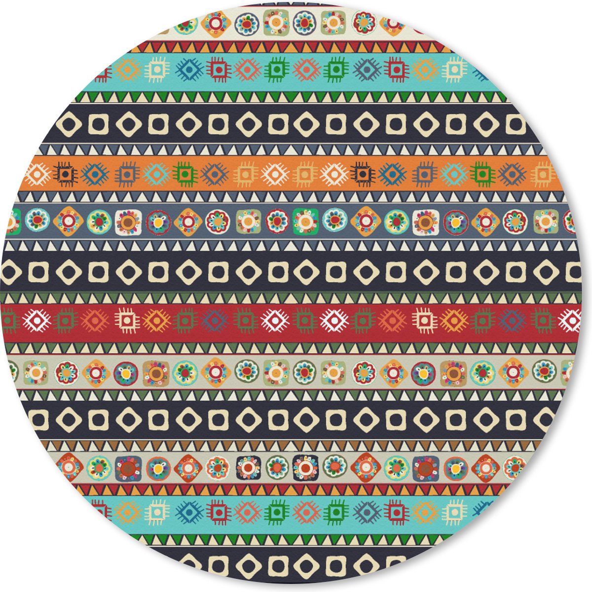 Muismat rond 40x40 cm - Mousepad Patroon - Azteken - Symbolen - Regenboog - Ronde muismatten