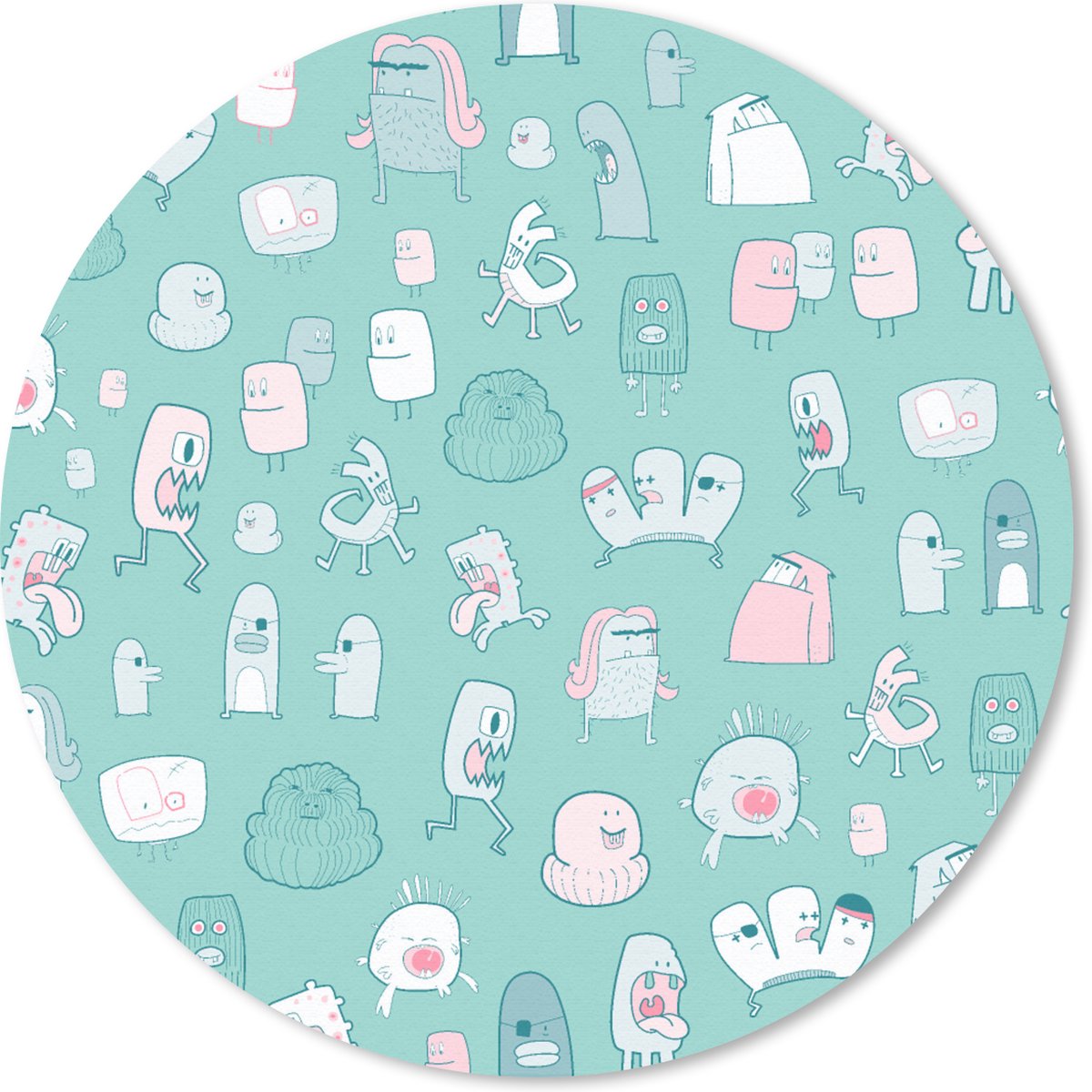 Muismat rond 30x30 cm - Mousepad Monster - Patroon - Pastel - Ronde muismatten