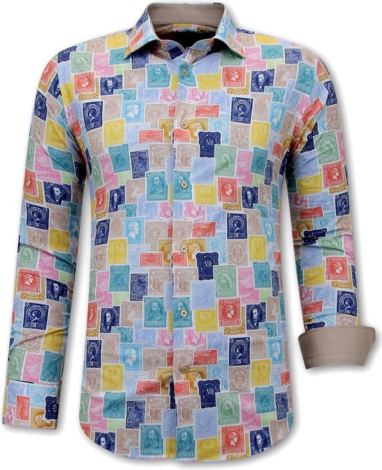 Getailleerde Heren Overhemd met Postzegel Print