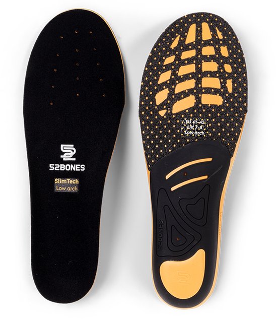 52Bones SlimTech Low Arch - premium inlegzolen met lage voetboog - optimale ondersteuning en stabiliteit - geschikt voor smalle schoenen - maat 41/42