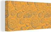 Canvas Schilderij Schelpen - Geel - Oranje - Patronen - 40x20 cm - Wanddecoratie