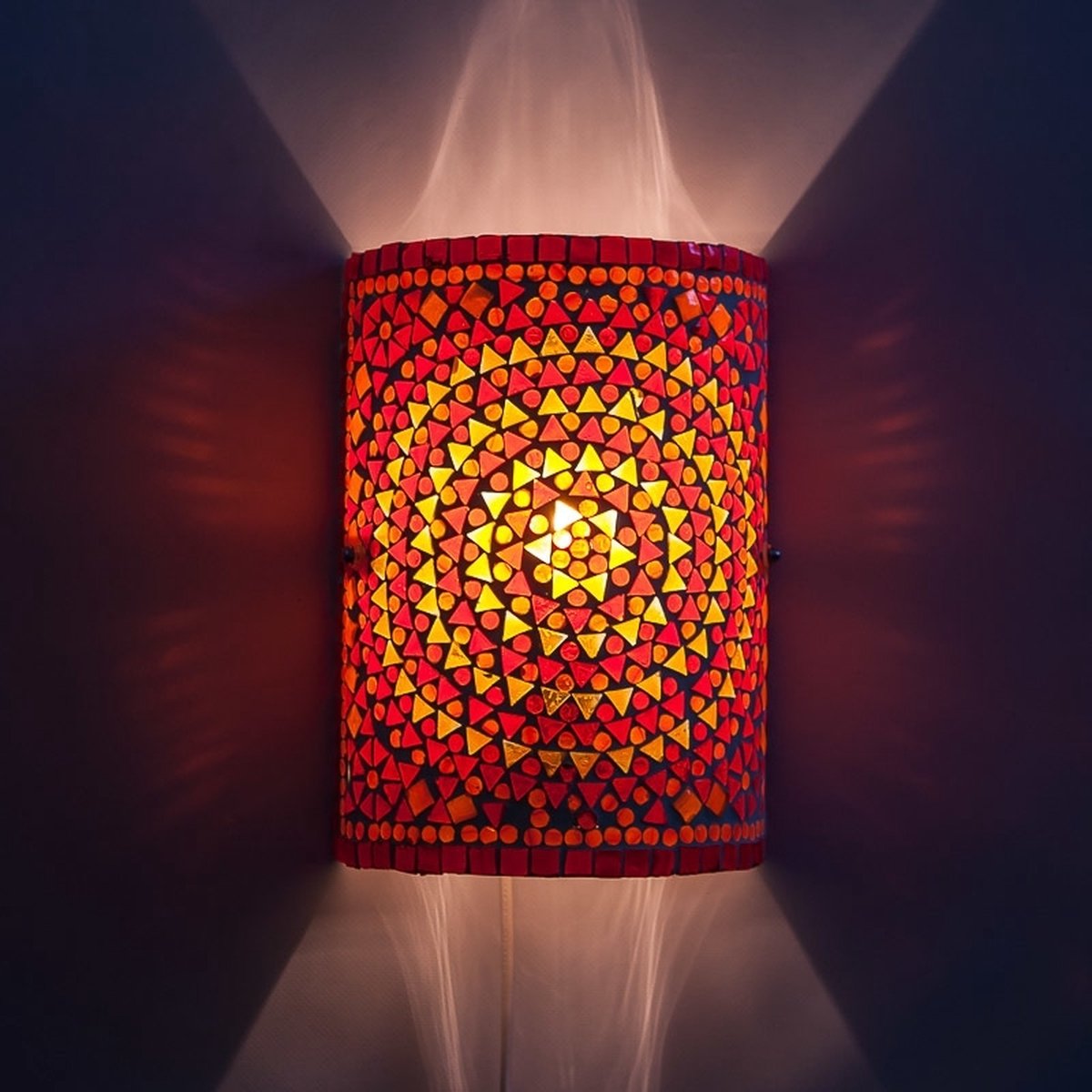 Oosterse wandlamp cilinder glas mozaïek transparant rood / oranje nr.2