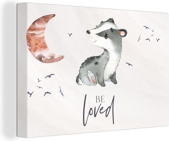 Canvas - Liefde - Be loved - Kind - Spreuken - Waterverf - Maan - Foto op canvas - 30x20 cm - Kinderkamer