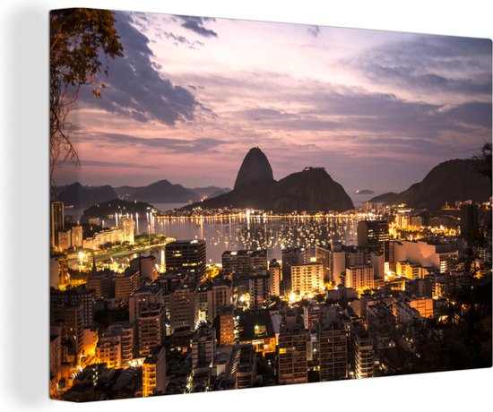 Rio de Janeiro in de avond Canvas 180x120 cm - Foto print op Canvas schilderij (Wanddecoratie)