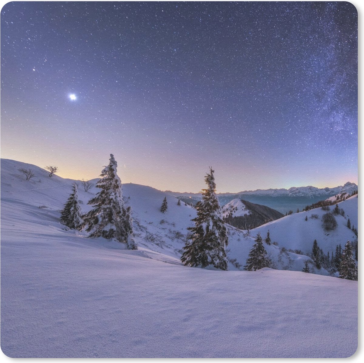 Muismat 30x30 cm - Mousepad Winter - Sneeuw - Nacht - Bomen - Muismatten