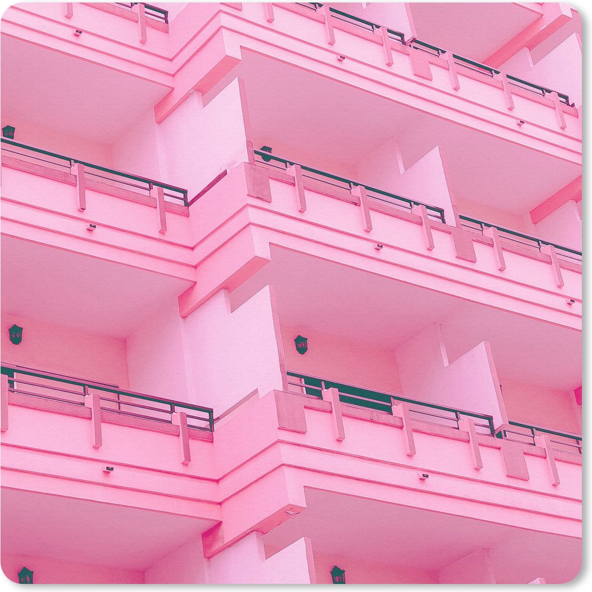 Muismat 30x30 cm - Mousepad Balkon - Zomer - Roze - Architectuur - Muismatten
