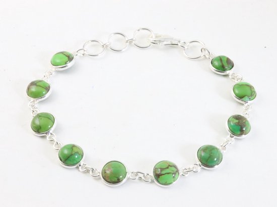 Fijne zilveren armband met groene koperturkoois