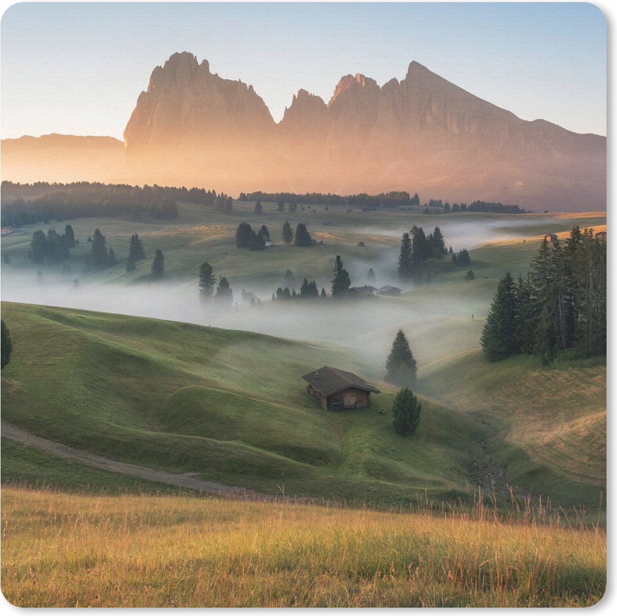 Muismat 30x30 cm - Mousepad Berg - Mist - Landschap - Muismatten