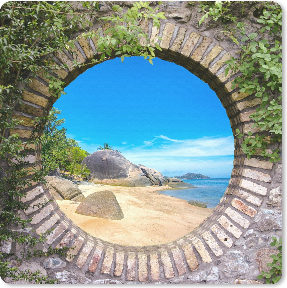 Muismat 20x20 cm - Mousepad Zomer - Strand - Doorkijk - Tropical - Muismatten