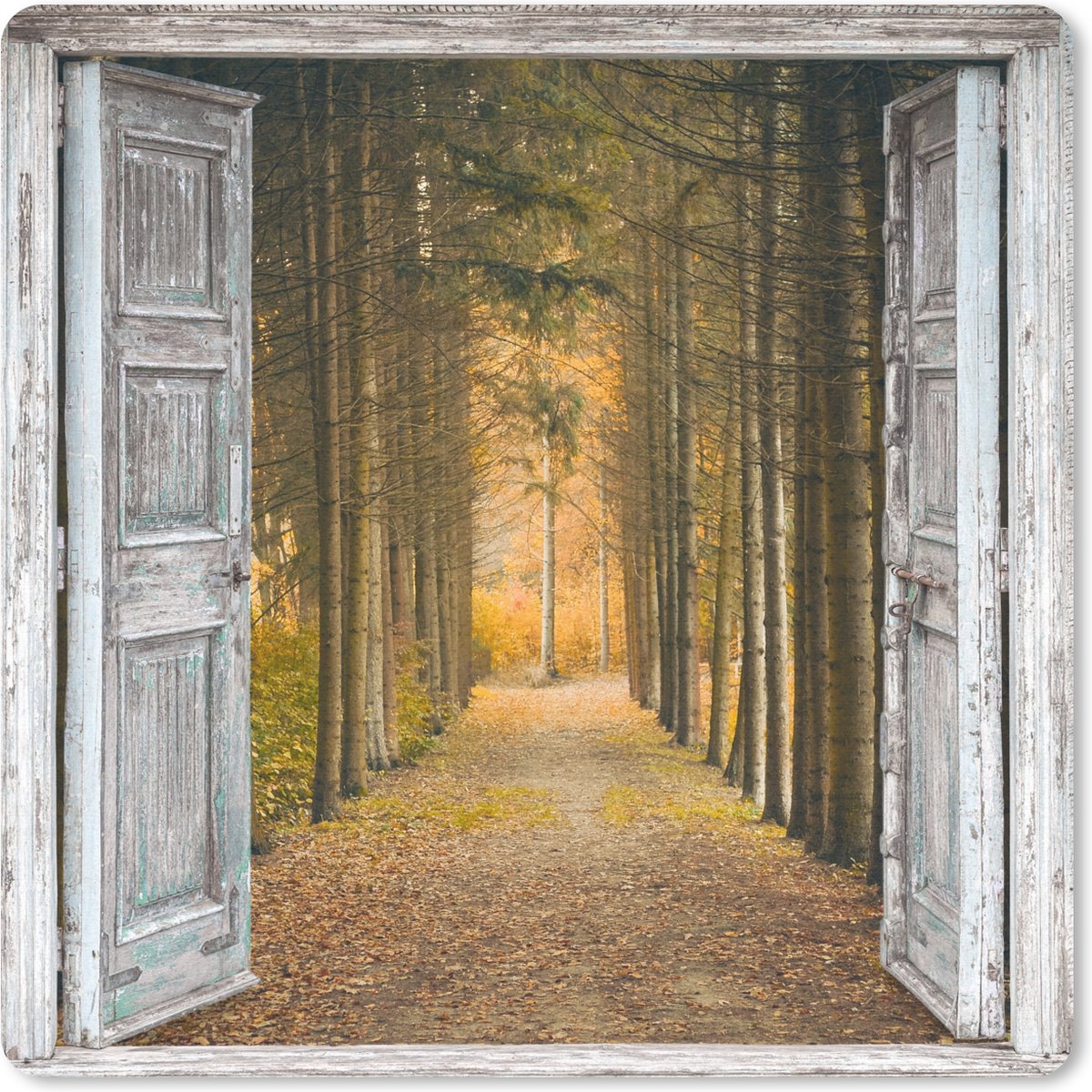 Muismat 20x20 cm - Mousepad Bos - Herfst - Doorkijk - Muismatten