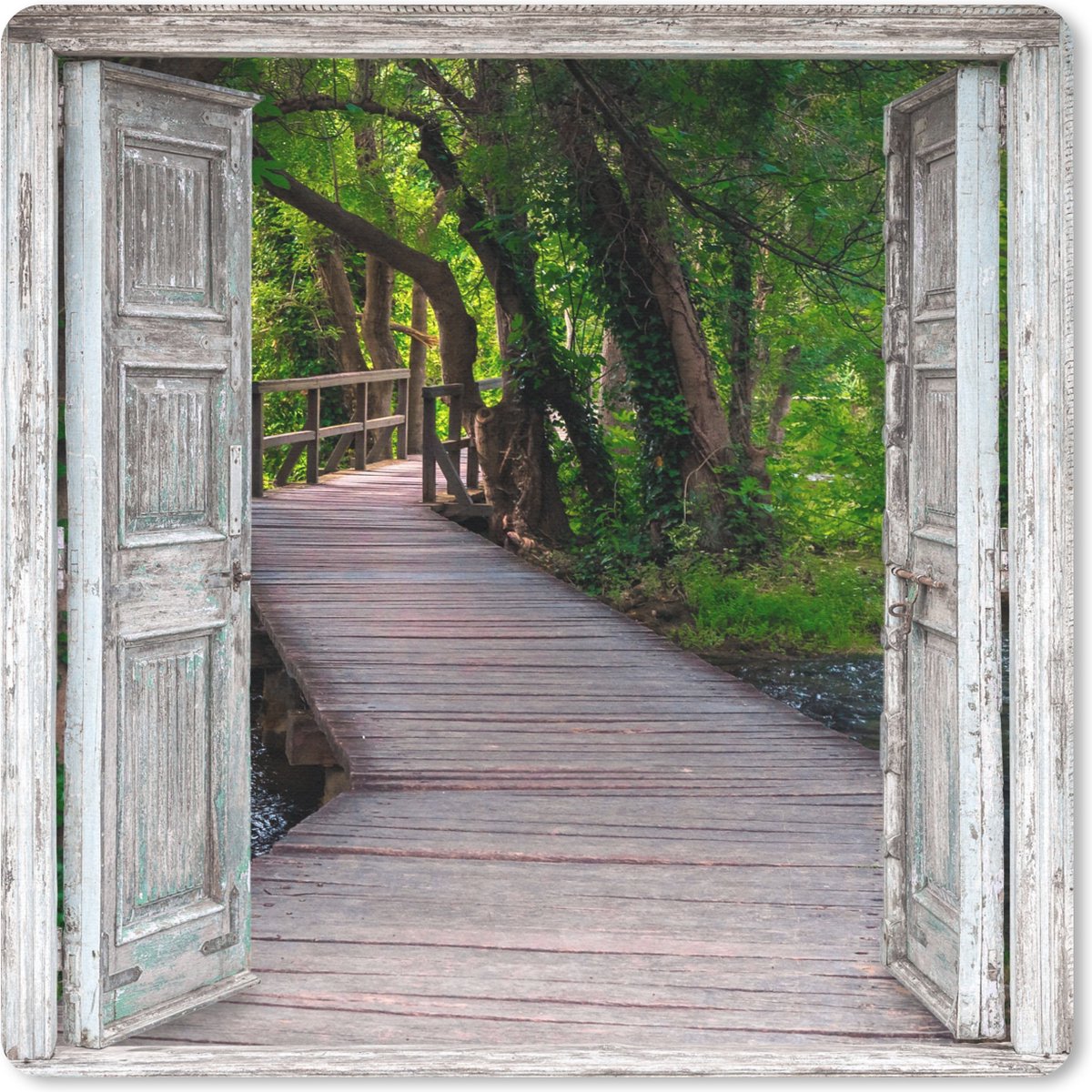 Muismat 20x20 cm - Mousepad Brug - Bos - Doorkijk - Muismatten