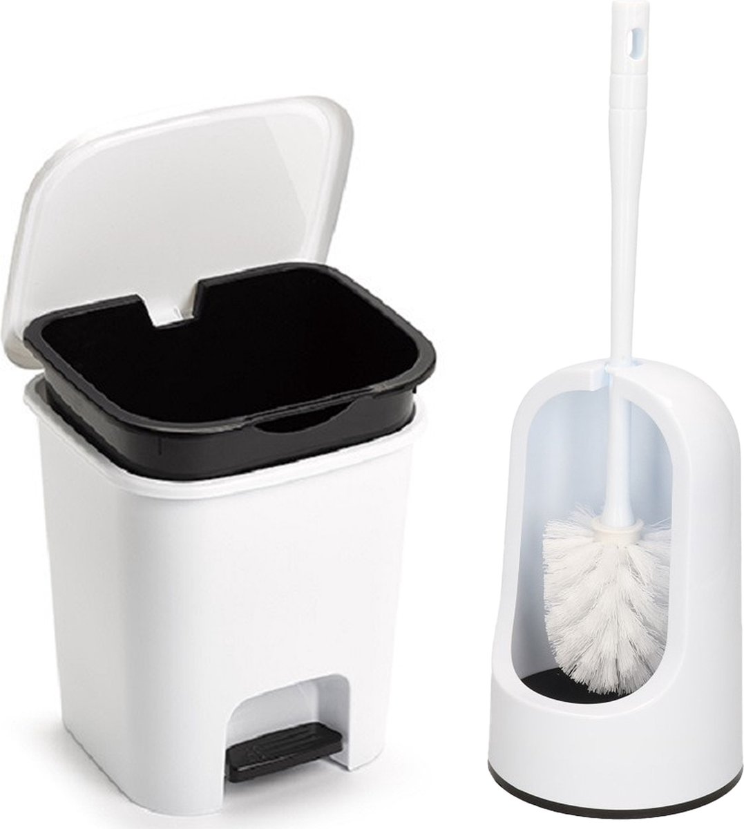 Forte Plastics - WC-/toiletborstel houder - wit - pedaalemmer 7.5L