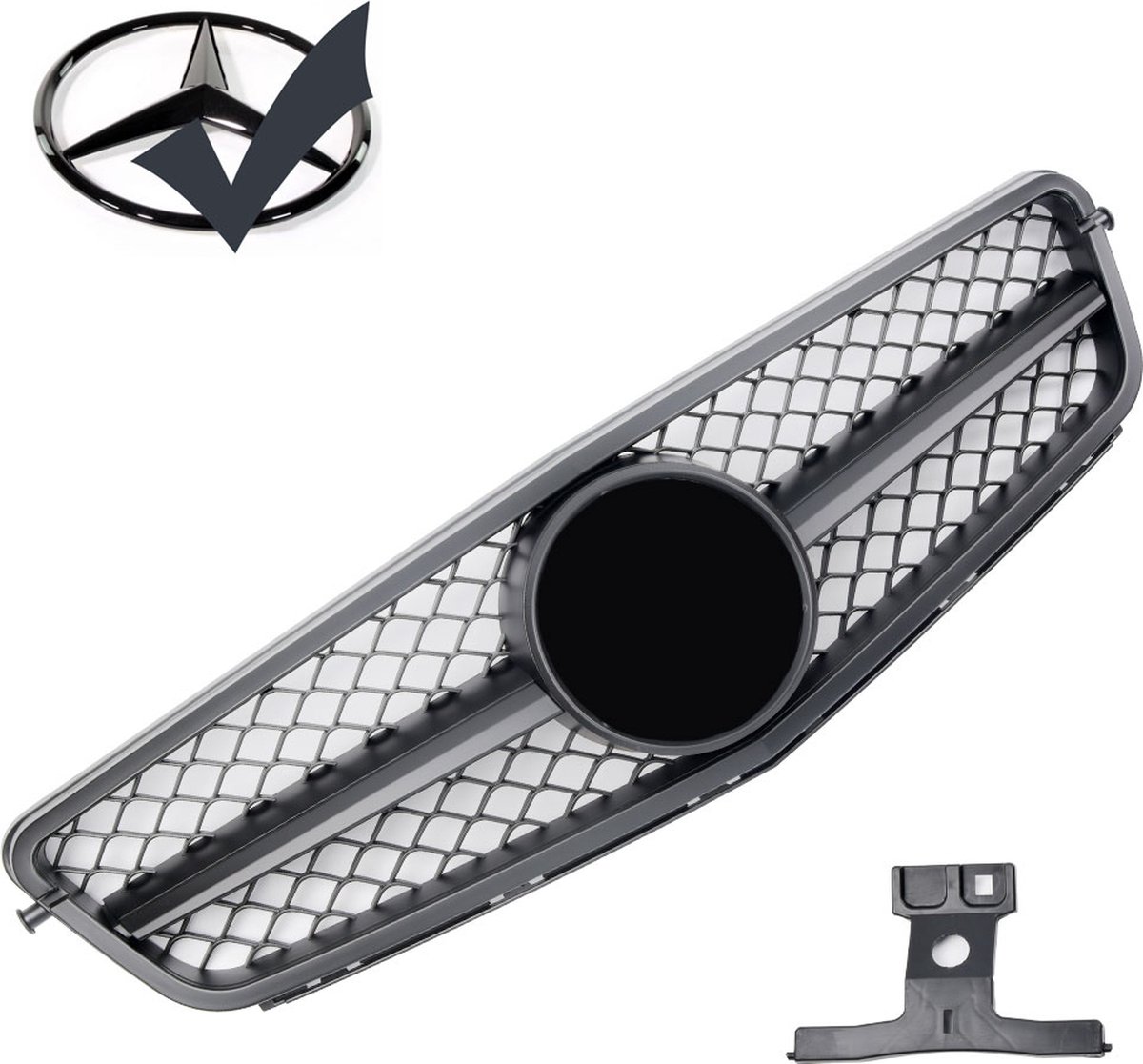 Sport Grille geschikt voor Mercedes W204 C-Klasse AMG design mat zwart + ster mat zwart