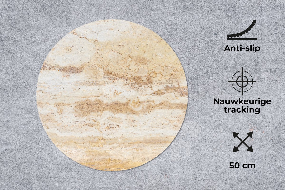 Muismat rond 50x50 cm - Mousepad Marmer - Zand - Textuur - Ronde muismatten