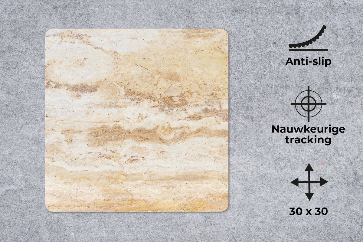 Muismat 30x30 cm - Mousepad Marmer - Zand - Textuur - Muismatten