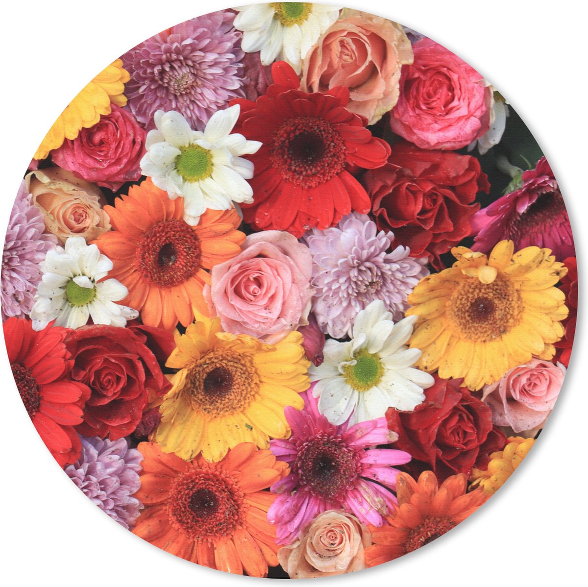 Muismat rond 30x30 cm - Mousepad Bloemen - Kleuren - Gerbera - Rozen - Ronde muismatten