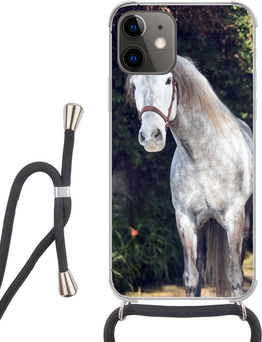 Telefoonhoesje Geschikt voor iPhone 12 Mini - Paard - Halster - Natuur - Siliconen - Crossbody - Backcover met Koord - Telefoonhoesje met koord - Hoesje met touw Telefoonhoesje