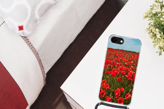 Coque avec cordon iPhone 7 - Une prairie pleine de coquelicots - Siliconen - Bandoulière - Coque arrière avec cordon - Coque pour téléphone avec cordon - Coque avec corde