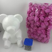 Rozen beer - Flower bear - Bloemen beer- Rose bear - 20 cm - donker roze