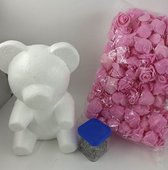 Rozen beer - Flower bear - Bloemen beer- Rose bear - 20 cm - Midden roze