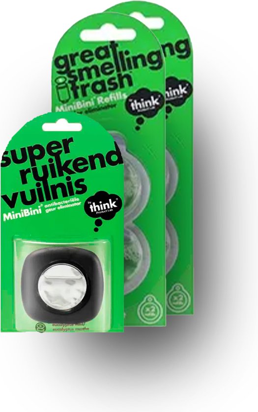 Think Mini Bin - Geurverwijderaar - Houder + vulling en 2x Eucalyptus Mint 2-pack navulling - combipack
