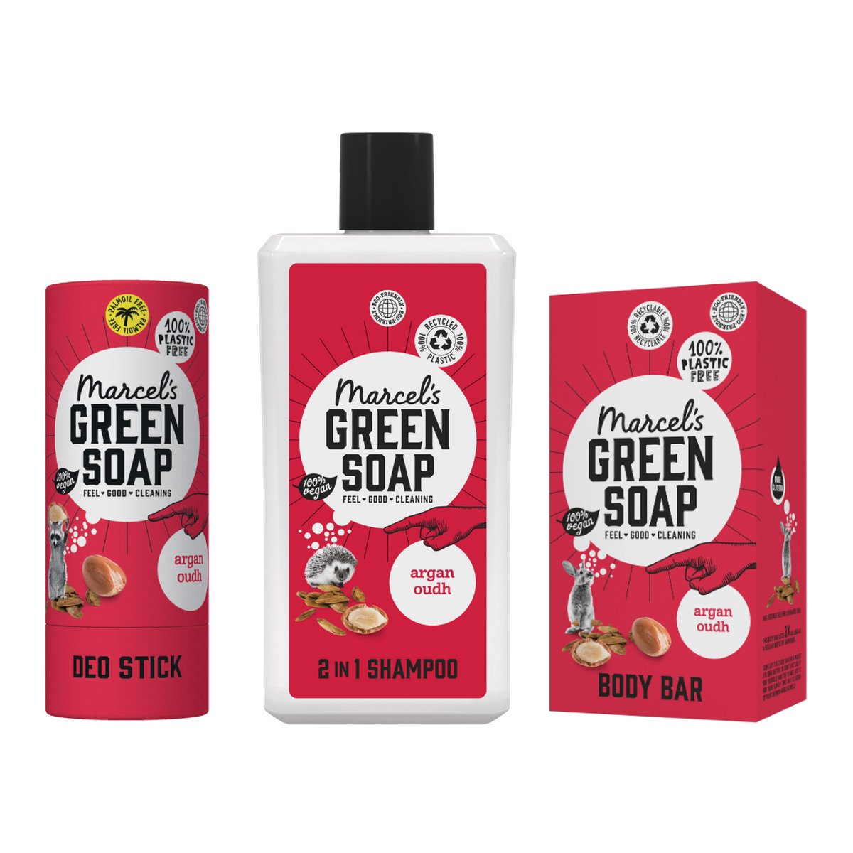 Marcel's Green Soap - Fris & Fruitig Pakket (Argan & Oudh) / Geschenkset / Cadeau / Shampoo / Douchegel / Deodorant / Badkamer / Douche / Hygiene / Uiterlijk / Verzorging / Ecologisch / Vegan