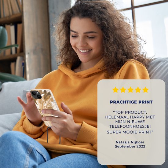 Apple iPhone 14 Plus - Étui à bandoulière - Peinture - Or - Beige - Siliconen - Bandoulière - Coque arrière avec cordon - Étui pour téléphone avec cordon - Étui avec corde