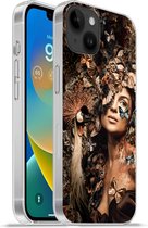 Geschikt voorApple Iphone 14 Plus - Soft case hoesje - Luxe - Vrouw - Dieren - Vlinders - Vogels - Siliconen Telefoonhoesje