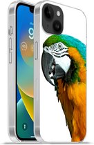 Geschikt voorApple Iphone 14 Plus - Soft case hoesje - Papegaai - Vogel - Veren - Portret - Siliconen Telefoonhoesje
