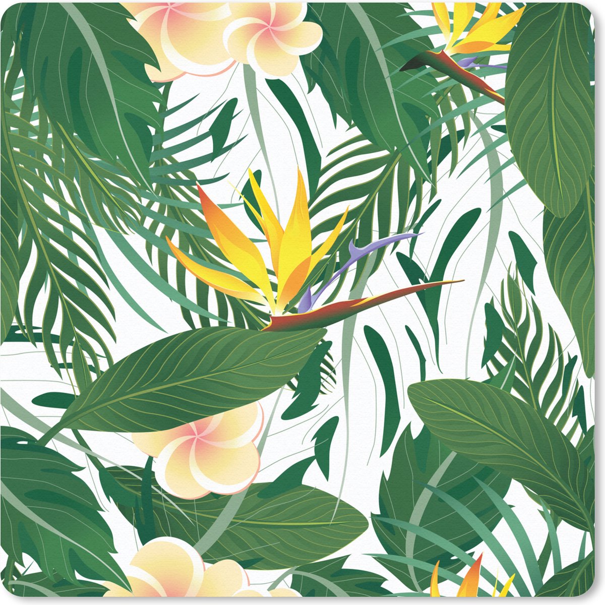 Muismat 20x20 cm - Mousepad Bladeren - Bloemen - Paradijsvogelplant - Muismatten