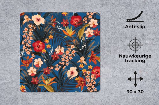 Muismat 30x30 cm - Mousepad Bloemen - Hibiscus - Tropisch - Patroon - Muismatten