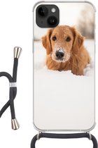 Geschikt voorApple Iphone 14 Plus - Crossbody Case - Hond - Sneeuw - Winter - Siliconen - Crossbody - Backcover met Koord - Telefoonhoesje met koord - Hoesje met touw