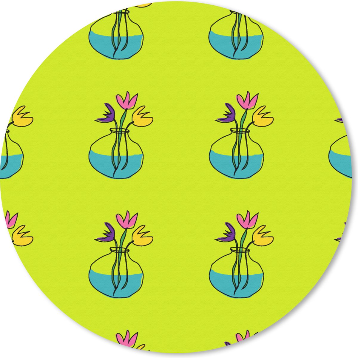 Muismat rond 20x20 cm - Mousepad Bloemen - Vazen - Patronen - Ronde muismatten