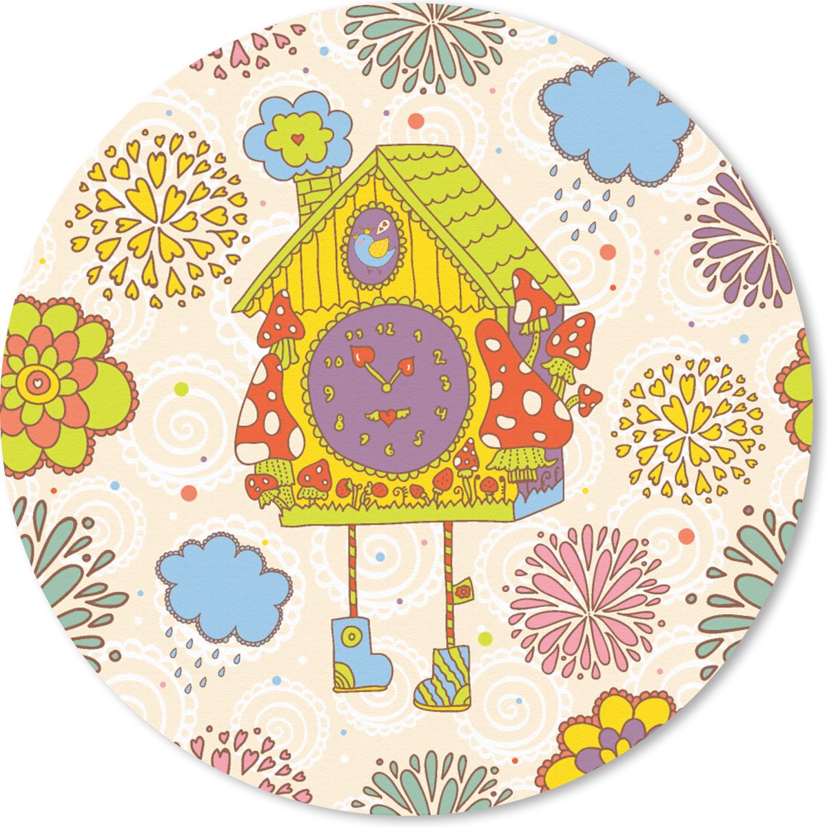 Muismat rond 30x30 cm - Mousepad Koekoeksklok - Patronen - Paddenstoel - Bloemen - Ronde muismatten