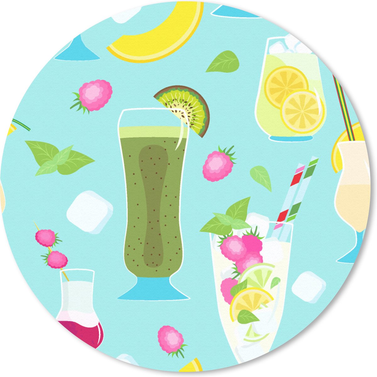 Muismat rond 30x30 cm - Mousepad Cocktail - Zomer - Fruit - Patroon - Ronde muismatten
